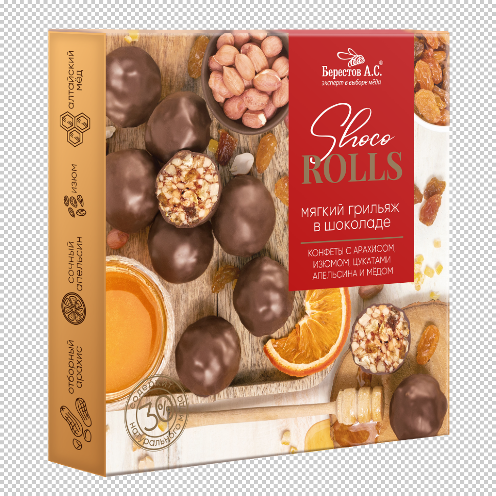  Берестов Shoco Rolls конфеты с арахисом, изюмом, цукатами апельсина и медом,  135г в Иваново